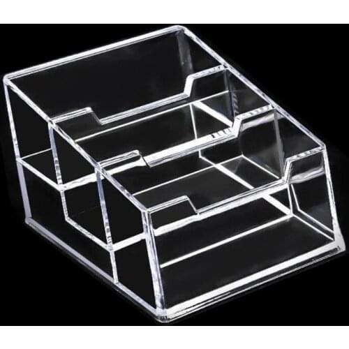 Large Capacity Business Name Card Holder 3-Tier Clear Name Cards Collection Organzier Case for Women Men Office Desk
