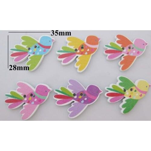WBNKNS Bird wooden Button 28mm*35mm colorful mix 150pcs sewing tools accessories
