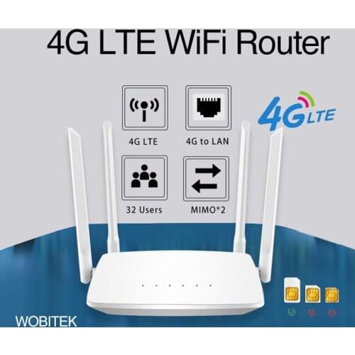 WOBITEK 4G Router CPE Unlocked LTE Wireless 300Mbps SIM Card Slot External Antenna LAN Port Hotspot 32 Wifi users For IP Camera