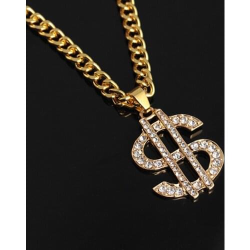 Hiphop Jewelry Money Hip Hop Rap Gold Color US Dollar Pendant Necklace Chain Accessories For Women/Men Bling Jewelry