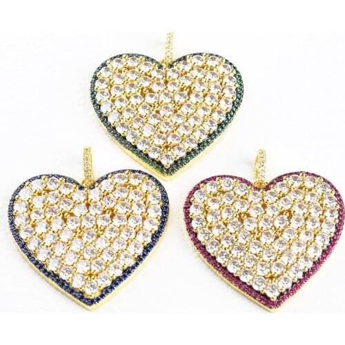 2pcs Womens 35mm golden plated Cz micro Heart pendant & chain necklace