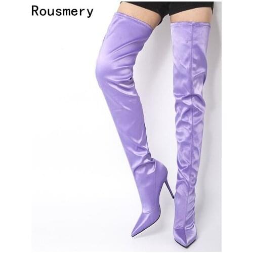 2017 New Autumn Fashion Women Lavender Purple Sexy Pointed Toe Thigh High Over The Knee Thin Heels Long Boots Slim Boots