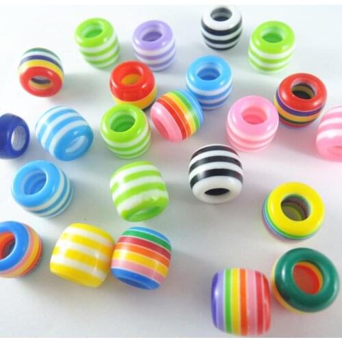 10*12mm hole size 5mm Large hole beads Round stripe Resin Ball Beads Perforated For Bracelet Department Spacer Necklace Making
