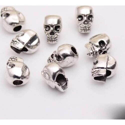 10pcs/lot Punk Skull Zinc Alloy Big Hole Spacer Beads 13x10mm Tibetan Silver Metal Charm Beads Accessories DIY Jewelry Making