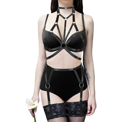 2pc Elastic Bondage Sexy Lingerie Set Exotic Costumes Harness Belt Goth Clothes Women Suspender Punk Accessories Garters Fetish
