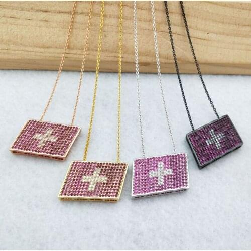 5 Pieces Micro Pave Crystal Cubic Zirconia Pendants handcrafted Charms Jewelry Finding,Switzerland flag Necklace for women NK328