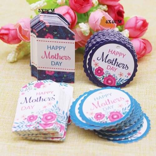 50pc tag+50 ropes retangular Happy mothers day gifts label tag White paper round decoration hang label tag