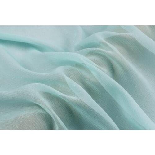 Howmay 100% pure silk fabric crinkle georgette 5m/m 135cm 51" light blue 47# lightweight soft tulle for scarf or dress