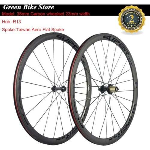 SUPERTEAM 1 Pair 38mm Clincher 23mm Width Road Wheelset Carbon Bicycle Wheels Tubular Chinese Wheels