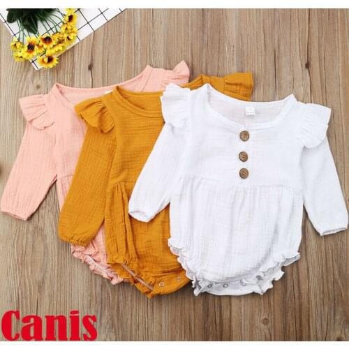 Newest Newborn Baby Girl Clothes Solid Color Long Sleeve Ruffle Bodysuits Jumpsuit Sunsuit
