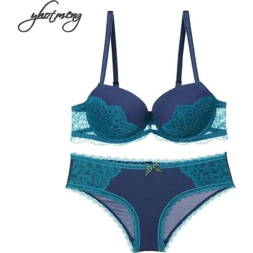 Yhotmeng luxury push up lingerie color match sexy lace bra set embroidery vs pink women water soluble eyelashes underwear women