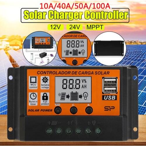 DC 12V/24V Solar Panel Controller 10A/40A/50A/100A Auto Solar Charge Controller PWM Controllers 5V/3A Dual USB Output