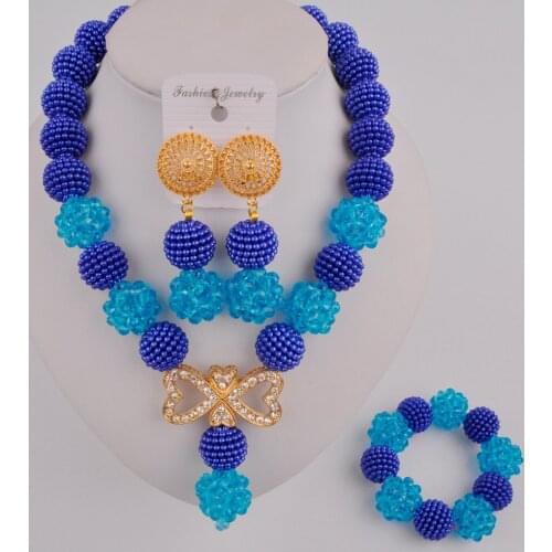 Royal Blue and Lake Blue Fashion Costume Jewelry African Necklace Beads Sets SP1-14