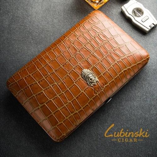 LUBINSKI Humidor Cow Leather Cedar Lined Travel Cigar Case Box Humidor Business Gift Set Fit COHIBA Cigars