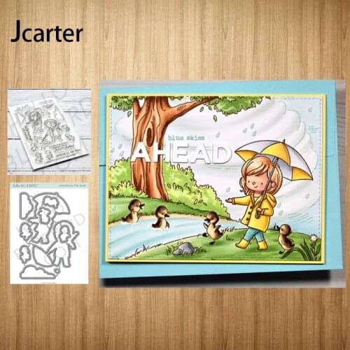New Design Girl Umbrella Duck Grass Metal Cutting Dies and Clear Stamps Craft Stencil Scrapbook Album Paper Make Template Decor