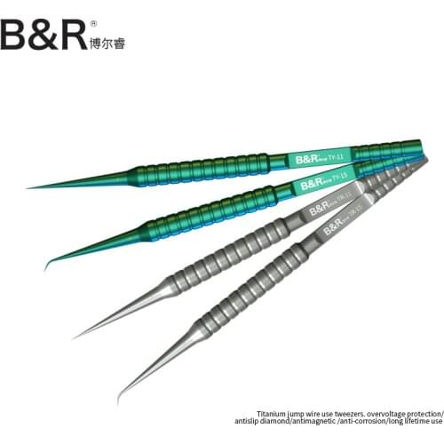 B&R Harden Titanium Alloy Microscope Flying Wire Tweezers for Electronic Parts Phone Microscope BGA IC Chip Maintenance Tools