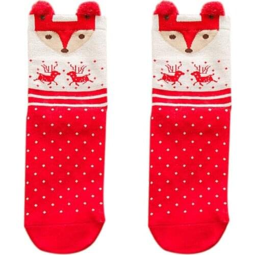 Cute Kids Girl Christmas Cartoon Short Socks Autumn Winter Child Strip Deer Print Cotton Warm Sock