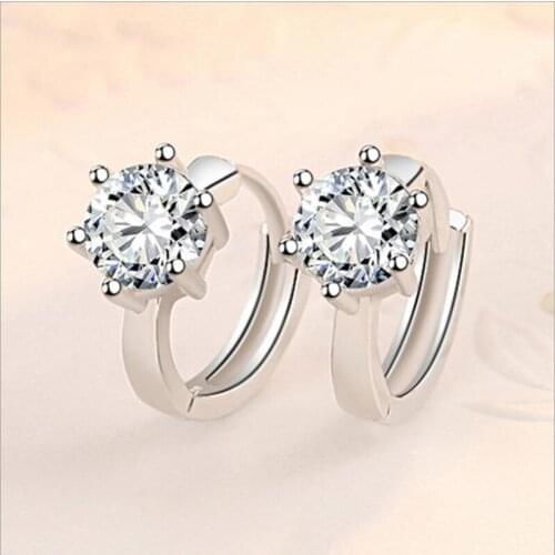Fashion Female 925 Silver Earrings Girl Jewelry Top Quality Crystal Round Hoop Earring For Women Lady Accessories Summer Shiny