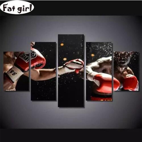 5pcs DIY Diamond Painting Fight boxing Cross Stitch Kits Full Diamond Embroidery Sport wind mural Diamond Mosaic handicraft work