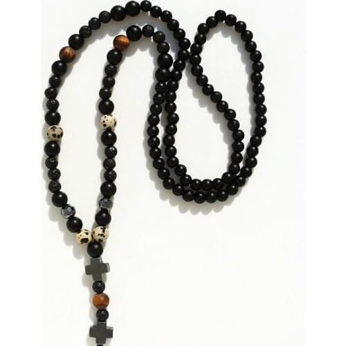 New Design fashion handmade Black Mens Hematite Cross Bead Necklace Fashion Jewelry Drop shipping