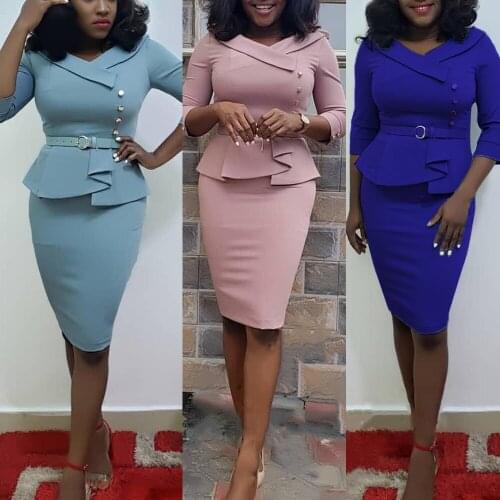 Richkeda Store New 2021 African Red Dress Women Vetement Femme Classic Blue Afarica Clothes Office Lady Designer Bazin Riche