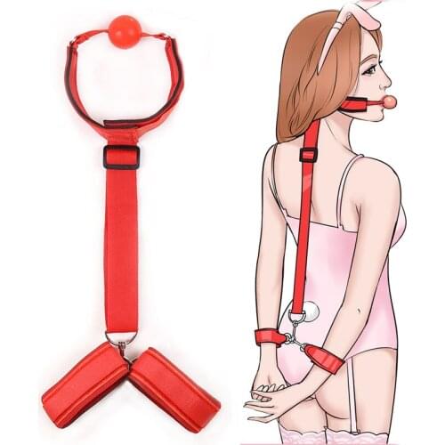 Neck Bondage Collar Mouth Gag Ball Anti-Back Handcuffs Adult Games Slave BDSM Bed Restraints Erotic Sex Tools For Couples Toys