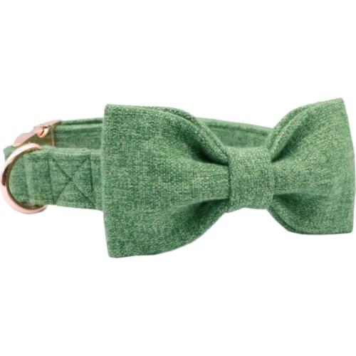 Standed Cotton Fabric Dog Collar and Leash Set with Bow Tie for Big and Small Dog Summer Spring Deep Green Dog collar