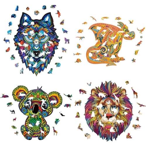 Creative DIY Wooden Jigsaw Puzzle Each Pieces Animal Shaped For Kids Adults Children DIY Wooden Arts Christmas Gift Puzzle