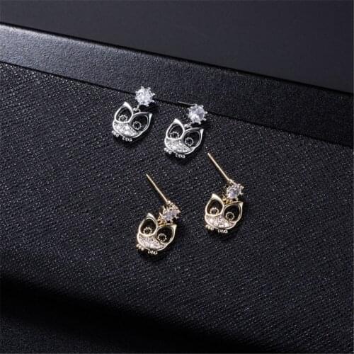 Tibetan Silver Golden animal night owl earrings for women black zircon brincos cute funny stud earings fashion jewelry HB323