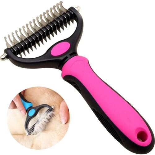 Pet Hair Shedding Grooming Brush Double Sided Shedding and Dematting Undercoat Rake Comb for Dogs and Cats Pet Grooming Tool