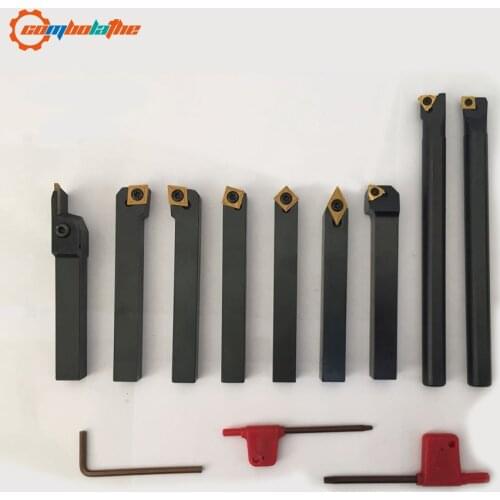 Indexable lathe turning tool 16mm 9pcs hard alloy tool holder ti coated tips for household lathe