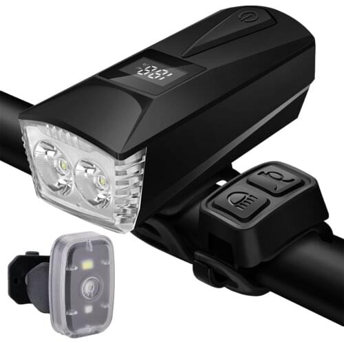 Bike Headlight Back Light Set Rechargeable Front Rear Lights Set Night Riding Glare Flashlight With Horn