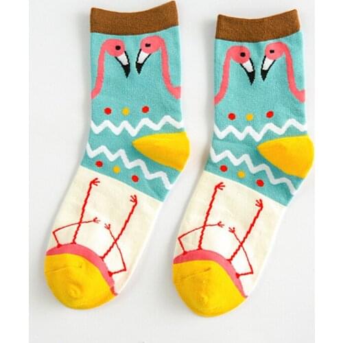 Funny Soft Fashion Harajuku Bird Cartoon Animal Flamingo Cotton Socks Comfortable In Tube Female Women Girl Sox Calcetines 2020