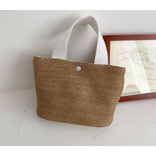 Summer Handmade Bags for Women Beach Weaving Ladies Straw Bag Wrapped Beach Bag Rattan Kintted Top Handle Handbags Travel Totes