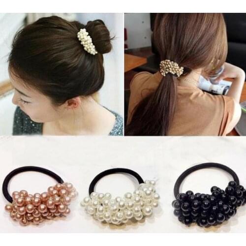 YLWHJJ Hair Accessories Women Pearls Beads Headbands Ponytail Holder Girls Scrunchies Vintage Elastic Hair Bands Rubber Rope