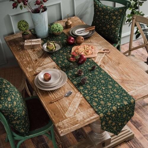 Gold stamping table runner luxury linen place mat green red Tea Table TV Cabinet cover table mat Napkin cloth