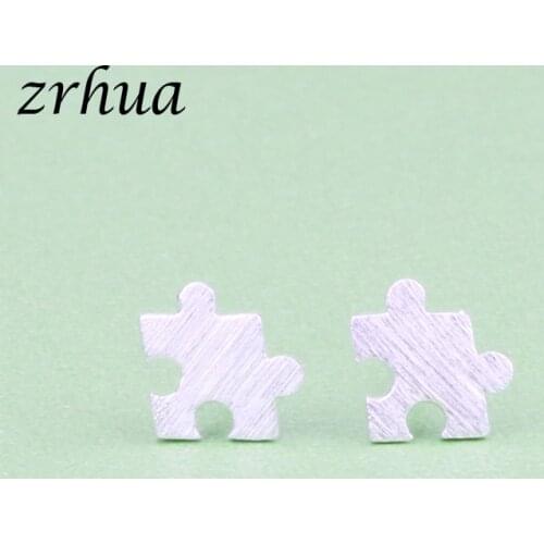ZRHUA Top Grade Silver Color Jewelry Female Cute Geometric Stud Earring for Women Wholesale Simple Tiny Girls Bijoux