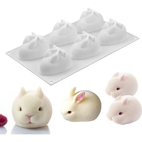1pc 6 Hole Silicone Mold 3d Rabbit Shape Cake Mold Mousse Dessert Mold Baking Decor