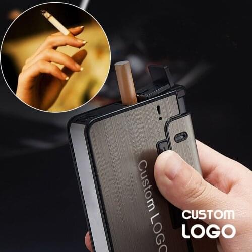 10pcs Automatic Cigarette Case Customized Cigarettes Tobacco Storage Mount Lighter Gadget Cigarette Box Smoke For Men Gifts