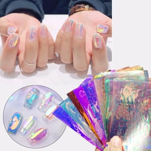 10pcs Laser Nail Foils Paper for Nail Nail Art Decorations Square Heart Round Shape Nail Sticker