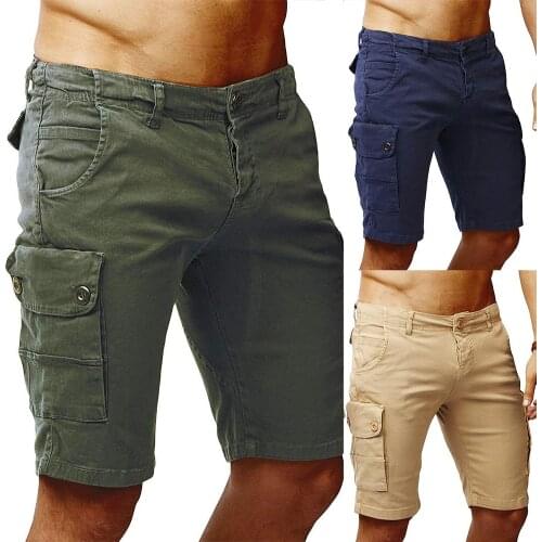 2020 Men Casual Solid Color Button Zip Multi Pockets Cotton Shorts Beach Short Mens Sport Pants Swimwear Trousers hot