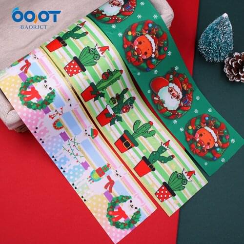 3"(75mm) 10Yards Christmas Series Cartoon Grosgrain Ribbons,Bow Cap Accessories Party Gift Wrap DIY Handmade Material 201031-8