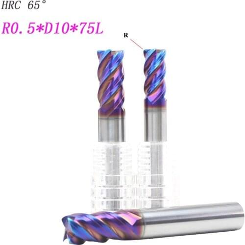 3pcs 10mm hrc65 10R0.5 R1.0*D10*75L solide Carbide tungsten 4 Flutes Corner Radius End mill CNC Spiral Router bits Milling Tools