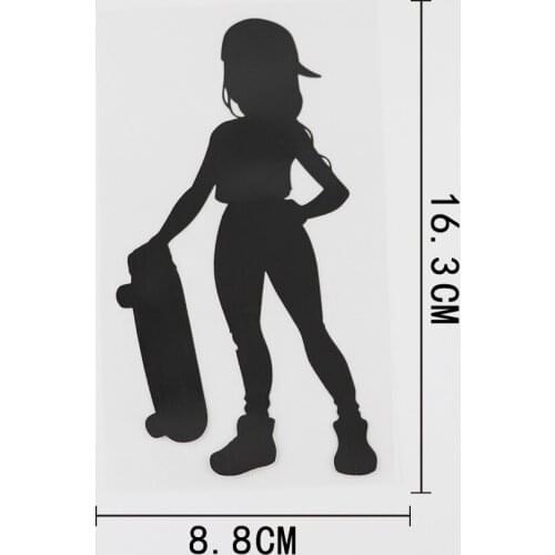 8.8CMX16.3CM Fun Girl Skateboarding Decal Vinyl Car Sticker Black/Silver 8A-0667