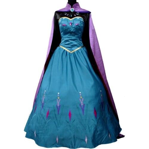 Anime Ice Snow Queen Cosplay Costume Elsa Role-playing Conronation Dress With Cloak Fancy Carnival Christmas Ball Gown