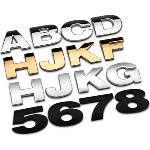 Car Sticker Emblem Badge Letter A-Z Number 0-9 4cm Height Metal 3 Colors Tuning Auto Motorcycle Car Styling Accessories