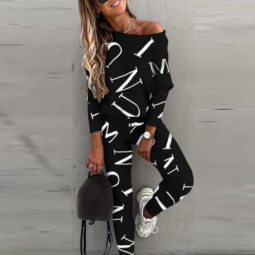 Pant Suits Letter Womens Casual Fashion Printed Bat Sleeve Trousers Casual Sports Womens Suit Спортивный Костюм Женский Hot