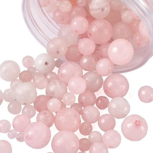 200-225Pcs Natural Rose Quartz Round Beads 4-12mm Pink Color Smooth/Frosted Gemstone Loose Beads for DIY Jewelry Crafts Making