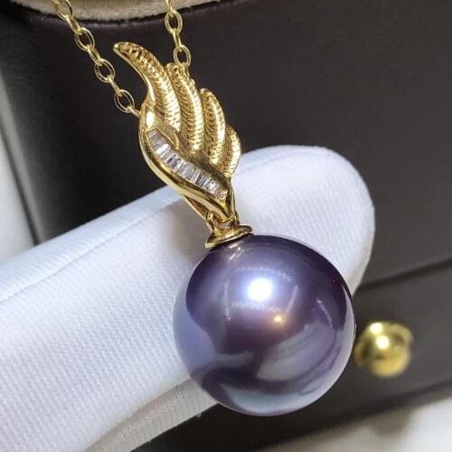 D420 Pearl Pendant Fine Jewelry Solid 18K Gold Diamonds Round 11-12mm Natural Fresh Water Edison Pearls Pendants Necklaces
