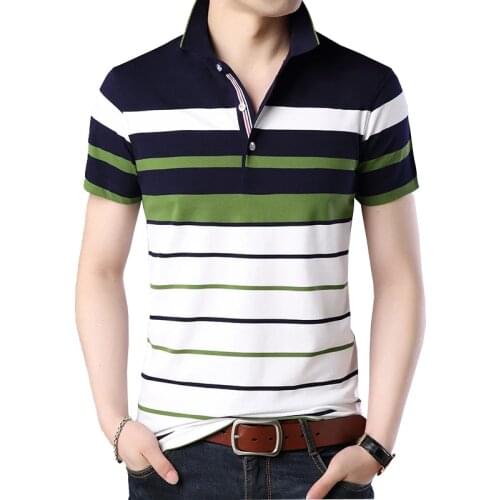Men Polo Shirt Cotton Short Sleeve Top Classic Striped Shirts
